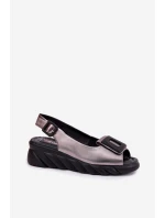 Dámské kožené sandály na platformě s ozdobou Artiker 56C2158 grafitové