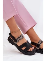 Kožené Dámské Sandály Na Plochém Podpatku Panterka model 21697793 Černé - VINCEZA