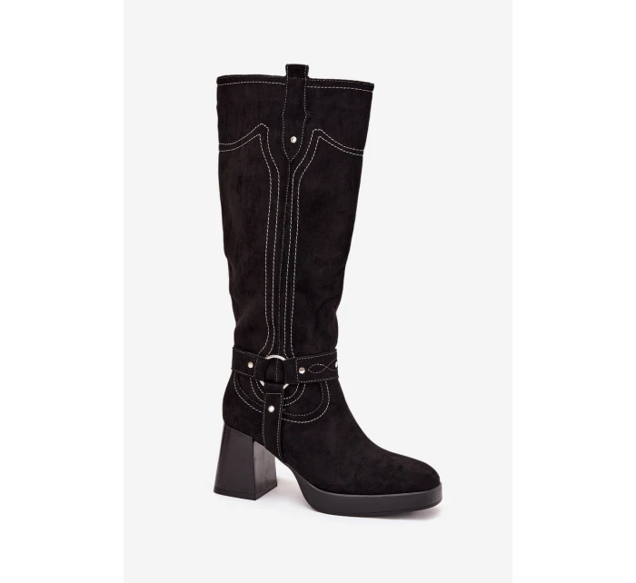 Zateplené Dámské Kozačky Na Podpatku S Černé model 21705148 - Boto