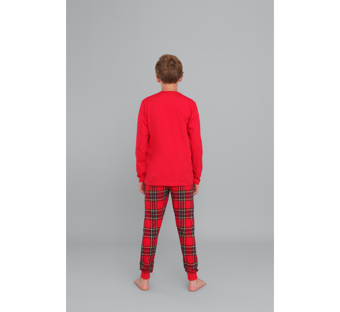 Chlapecké pyžamo Narwik, dlouhý rukáv, dlouhé nohavice - červená/potisk