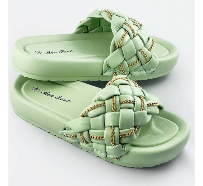 Zelené dámské pantofle se zapleteným páskem a řetízkem (AE120)