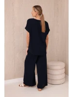 Komplet s náhrdelníkem halenka + kalhoty námořnická modř Komplet s náhrdelníkem halenka + kalhoty námořnická modř