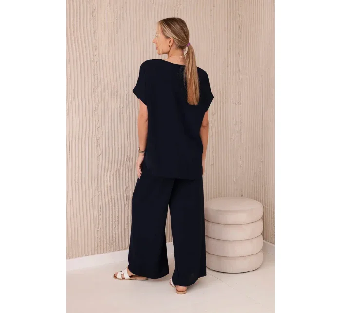 Komplet s náhrdelníkem halenka + kalhoty námořnická modř Komplet s náhrdelníkem halenka + kalhoty námořnická modř