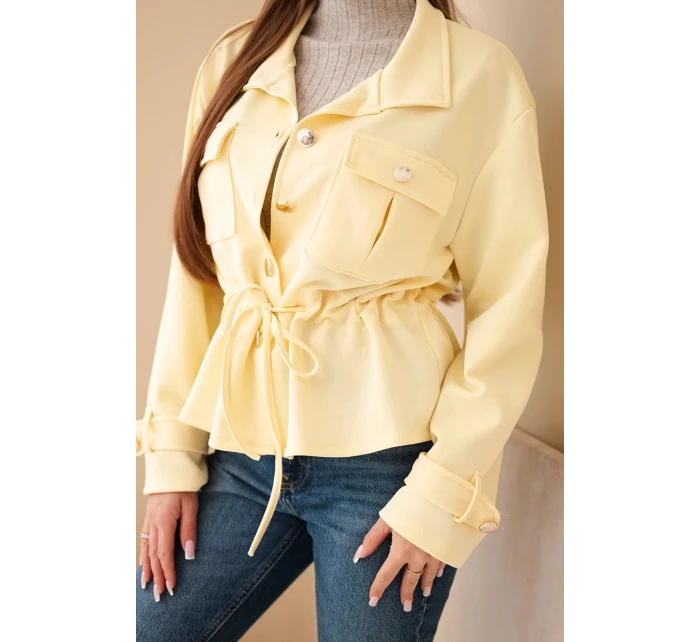 Dámská rozepínací mikina s model 21952019 a kapsami máslová žlutá - K-Fashion Dámská rozepínací mikina s model 21952019 a kapsami máslová žlutá - K-Fashion