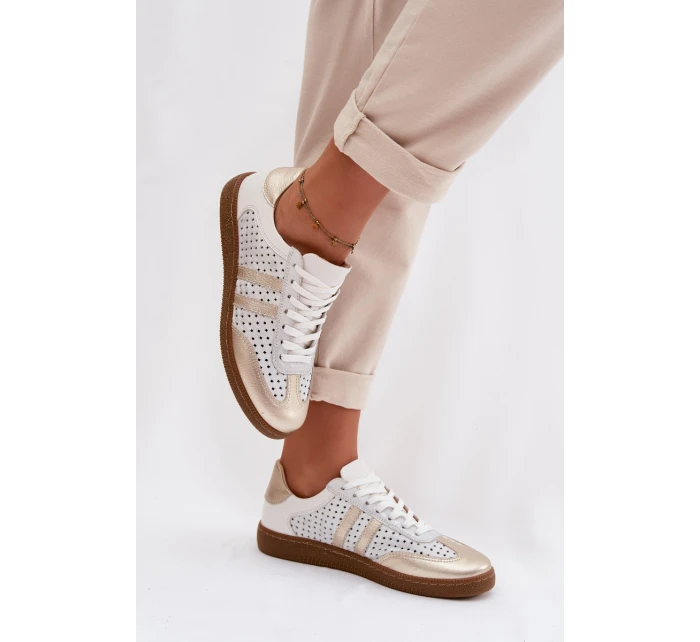 Kožené Síťované Dámské Tenisky Zazoo N1318 Stříbrno-zlaté