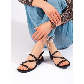 Designové dámské černé  sandály bez podpatku