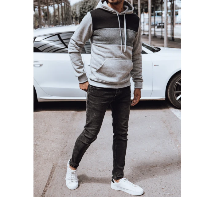 Pánská mikina s kapucí světle šedá FashionStreet BX5830