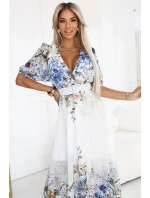 Vzdušné maxi šaty s obálkovým výstřihem, páskem a květinovým  model 21186117 - numoco basic