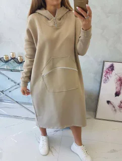 Zateplené šaty s kapucí béžové