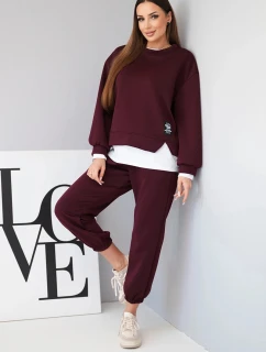 Dámská souprava s model 21808623 volnou mikinou a tepláky švestková - K-Fashion