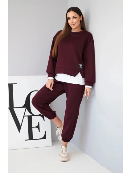 Dámská souprava s model 21808623 volnou mikinou a tepláky švestková - K-Fashion Dámská souprava s model 21808623 volnou mikinou a tepláky švestková - K-Fashion