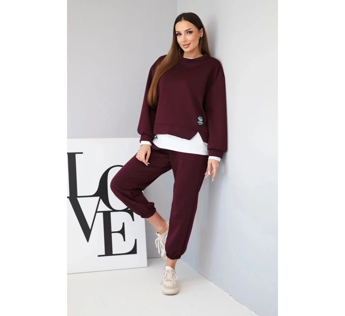 Dámská souprava s model 21808623 volnou mikinou a tepláky švestková - K-Fashion Dámská souprava s model 21808623 volnou mikinou a tepláky švestková - K-Fashion