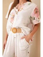 Dámský bavlněný komplet s krátkým rukávem a širokými nohavicemi bílý