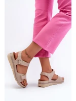 Dámské sandály na suchý zip béžové model 21661055 - EVENTO Dámské sandály na suchý zip béžové model 21661055 - EVENTO