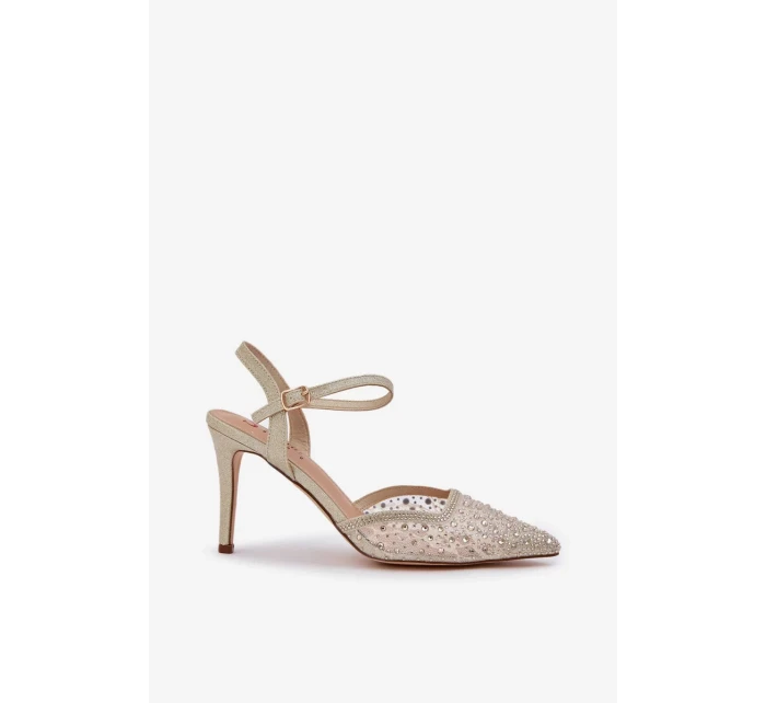 Dámské lodičky s odkrytou patou a ozdobami – zlaté Nanadra Dámské lodičky s odkrytou patou a ozdobami – zlaté Nanadra