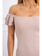 Pruhované nařasené šaty tmavě béžové