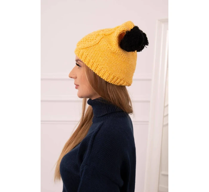 Fleecová čepice 2 bambulky K291 žlutá Fleecová čepice 2 bambulky K291 žlutá