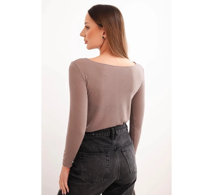 Dámská kašmírová blůza s dlouhým rukávem a kulatým výstřihem mocca Dámská kašmírová blůza s dlouhým rukávem a kulatým výstřihem mocca