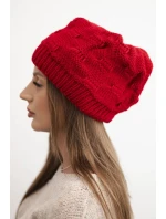 Dámská zimní čepice z vlny s ozdobným pletením K451 červená Dámská zimní čepice z vlny s ozdobným pletením K451 červená