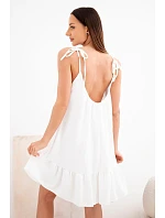 Dámské viskózové šaty na ramínkách s volánkem a zavazováním bílá