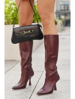 Dámské kozačky na podpatku nad koleno bordó model 21709040 - Boto