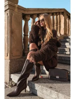 Dámské kozačky nazouvací na jehlovém podpatku s prošitím čokoládové Olyvia