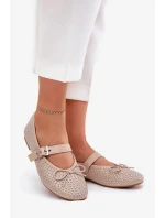 Dámské zdobené baleríny s a páskem – béžové model 21836904 - Kesi