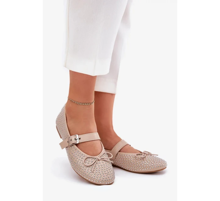 Dámské zdobené baleríny s a páskem – béžové model 21836904 - Kesi