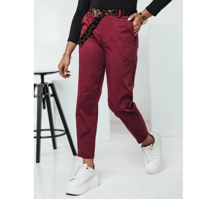 Dámské kalhoty LEOCINCIN v jedné velikosti s páskem bordó FashionStreet UY2261