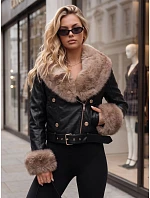 Kurtka damska zimowa skórzana z futerkiem czarna model 22371786 - FashionStreet
