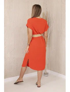 Šaty s ozdobným páskem tmavě oranžová
