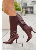 Dámské kozačky na podpatku nad koleno bordó model 21709040 - Boto