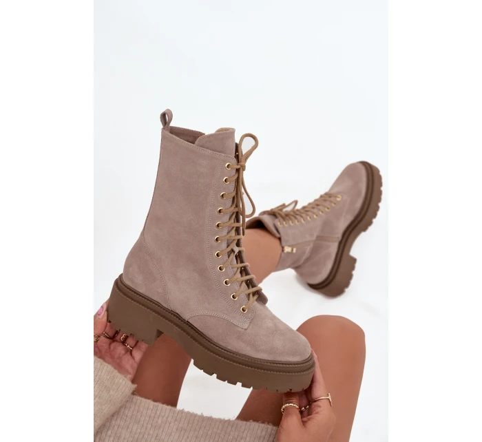 Dámské workery z pravé semišové kůže s vyhříváním Zazoo 4213 béžové