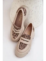 Dámské kožené mokasíny na platformě a plochém podpatku Zazoo – světle béžové s panterkovým vzorem