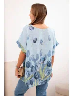 Dámská bavlněná košile s květinovým vzorem modrý