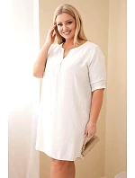 Dámské viskózové šaty Plus Size s krátkým rukávem a výstřihem do V béžová