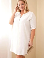 Dámské viskózové šaty Plus Size s krátkým rukávem a výstřihem do V béžová