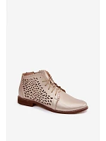 Kožené síťované kotníkové boty na nízkém podpatku Zazoo 4078 Zlaté