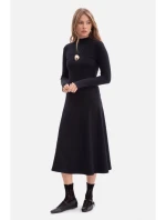 model 21379828 Žebrované midi šaty s asymetrickým pasem černé - BeWear