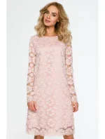 M406 krajkové šaty do áčka s dlouhými rukávy - růžové M406 krajkové šaty do áčka s dlouhými rukávy - růžové
