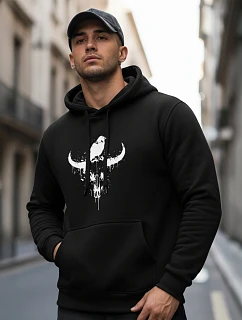 Pánská mikina s potiskem býčí lebky černá FashionStreet NX0060B