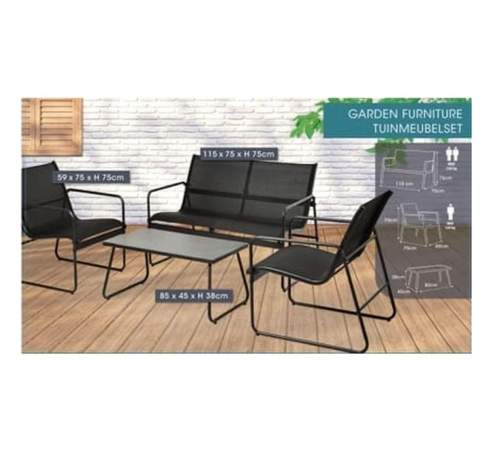 SADA ZAHRADNÍHO NÁBYTKU 4 KUSY ČERNÁ