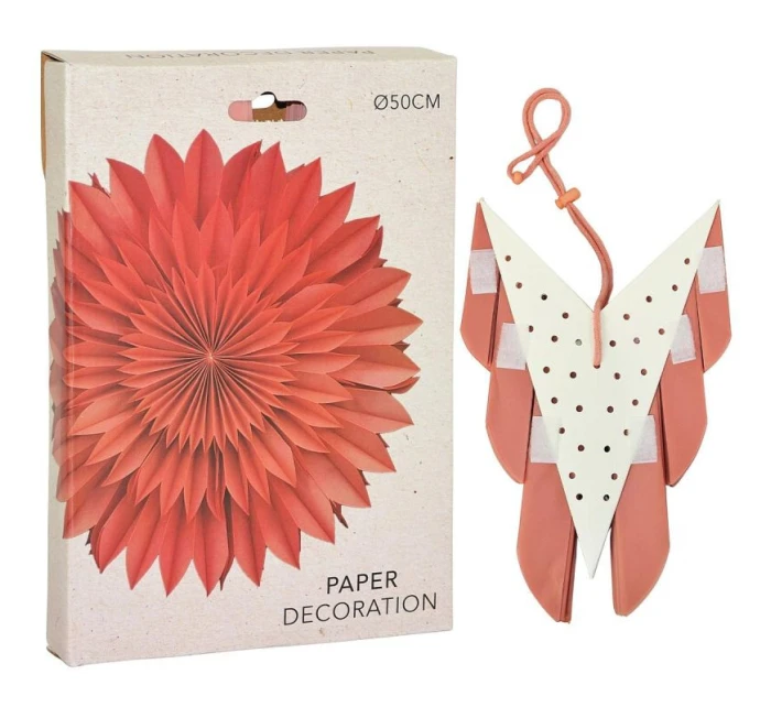 DEKORATIVNÍ ZÁVĚSNÁ PAPÍROVÁ HVĚZDA 3D 50CM RŮŽOVÁ