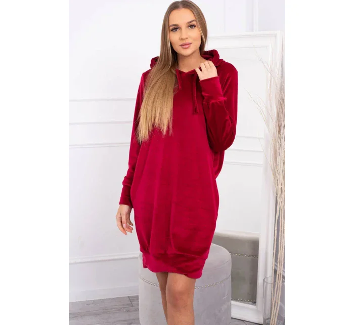 Velurové šaty s kapucí bordó Velurové šaty s kapucí bordó