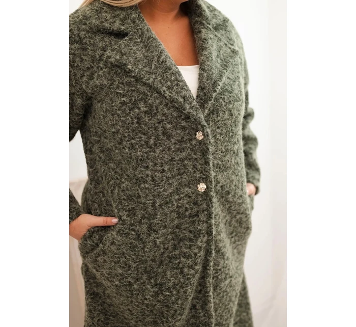Dámský kabát Plus Size s vlnou a velkým límcem khaki Dámský kabát Plus Size s vlnou a velkým límcem khaki
