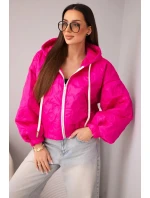Dámská prošívaná bunda s kapucí a ozdobným květinovým model 21998370 fuchsie - K-Fashion