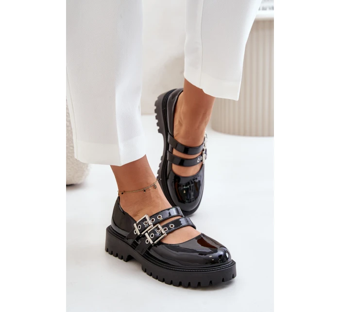 Dámské Lakované Polobotky S Pásky Černé Terione Dámské Lakované Polobotky S Pásky Černé Terione