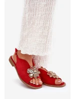 Dámské Sandály Na Plném Podpatku S Ozdobou S.Barski KV27-001 Červené
