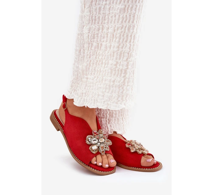 Dámské Sandály Na Plném Podpatku S Ozdobou S.Barski KV27-001 Červené