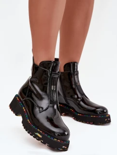 Lakované dámské kozačky z pravé kůže zateplené model 21712410 Černé - Artiker